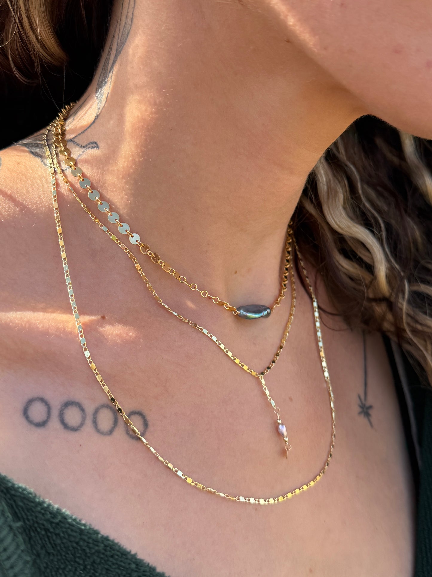 Disc Chain Pearl Choker - Black Pearl