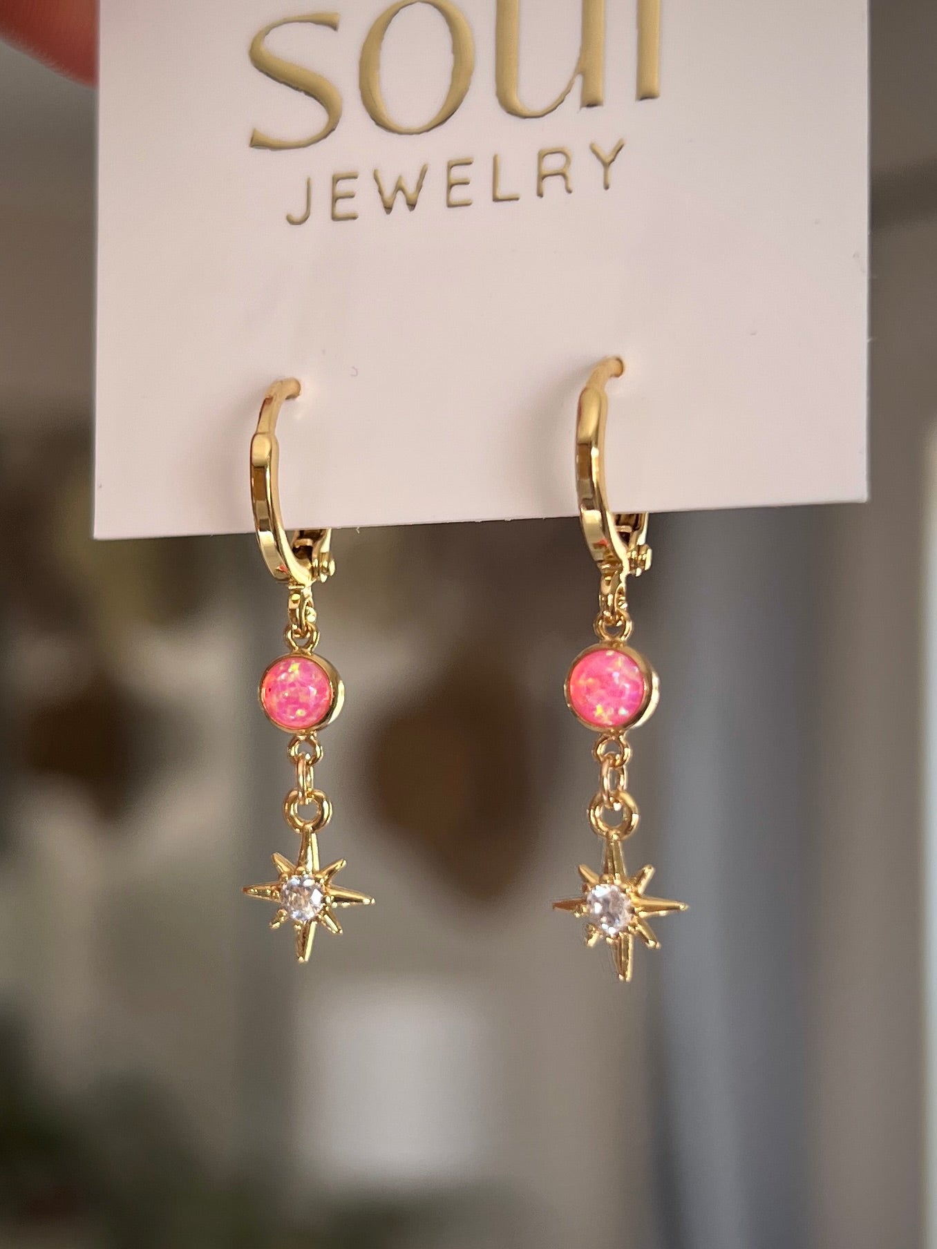 Opal Star Earrings - Pink