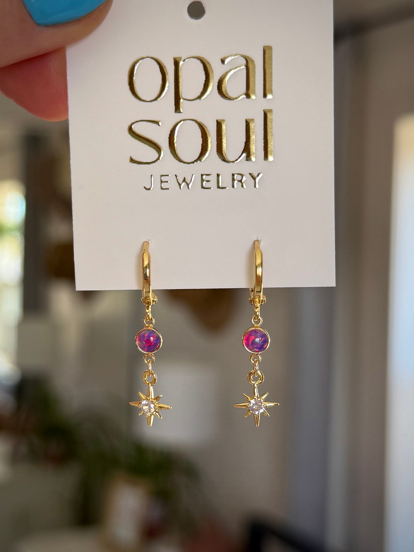 Opal Star Earrings - Purple