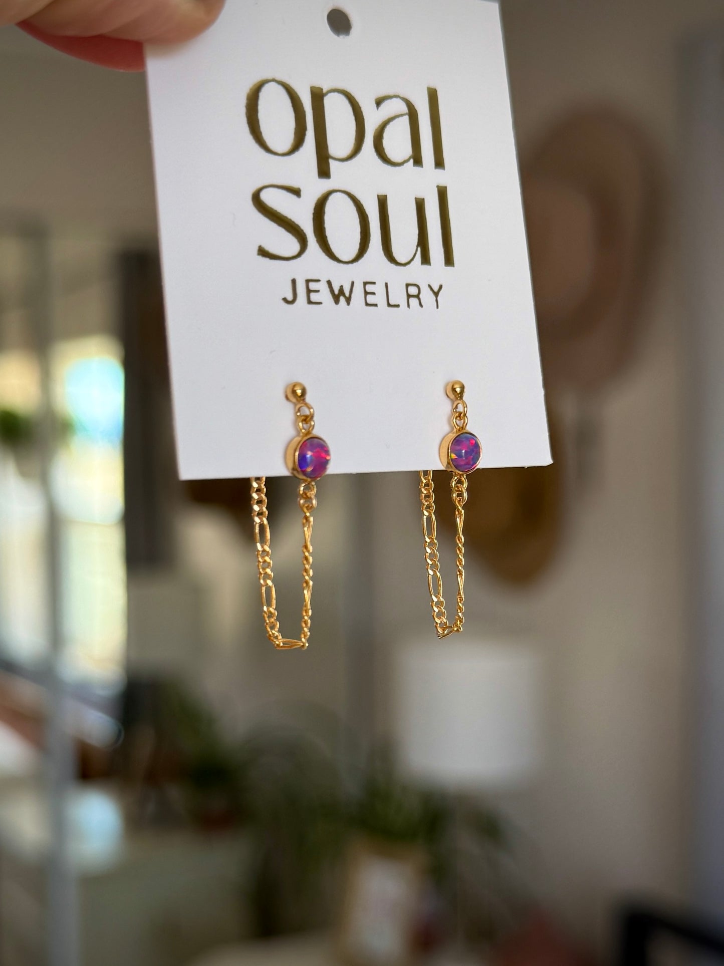 Opal Chain Loop Studs - Purple
