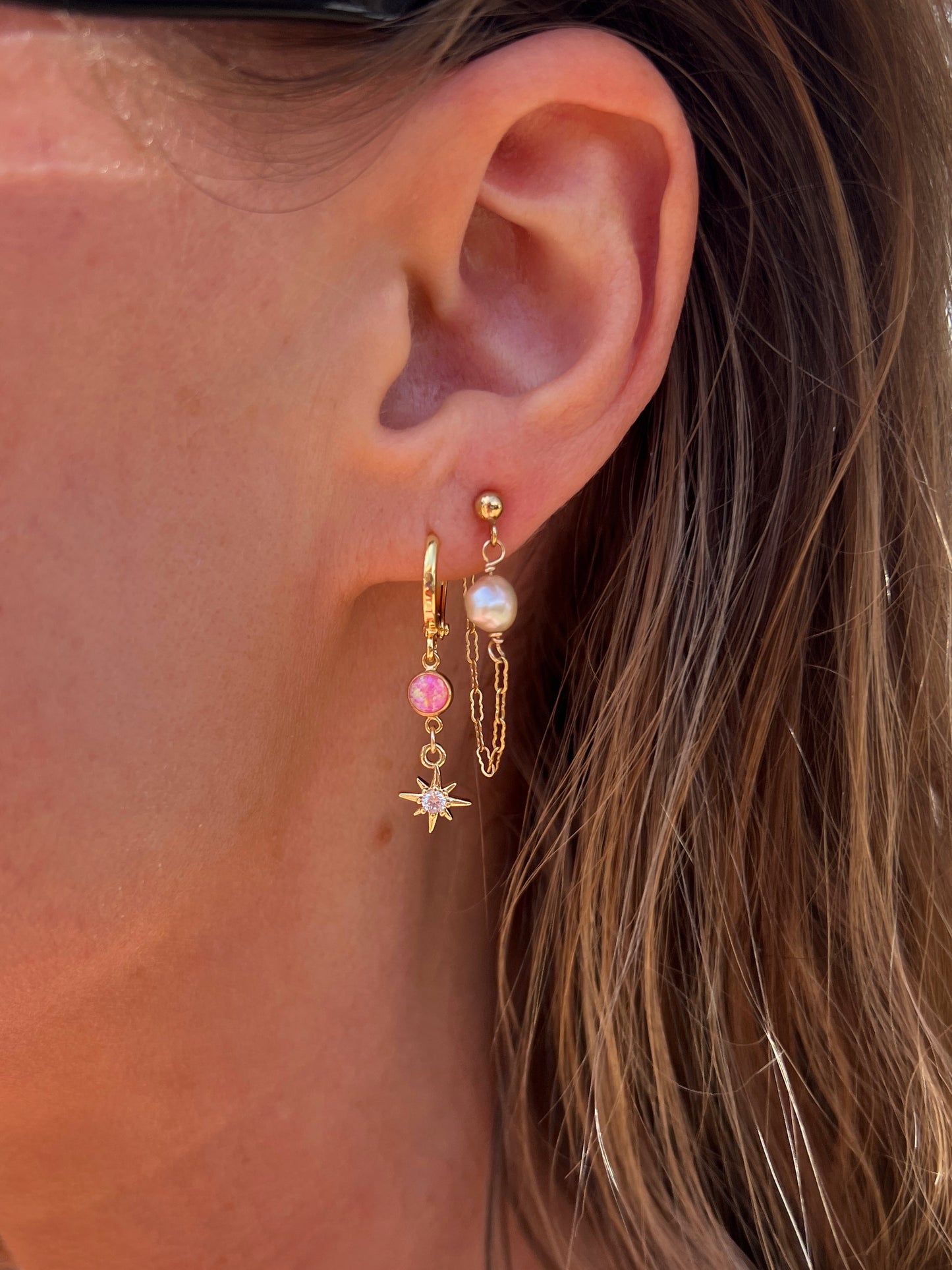 Opal Star Earrings - Pink
