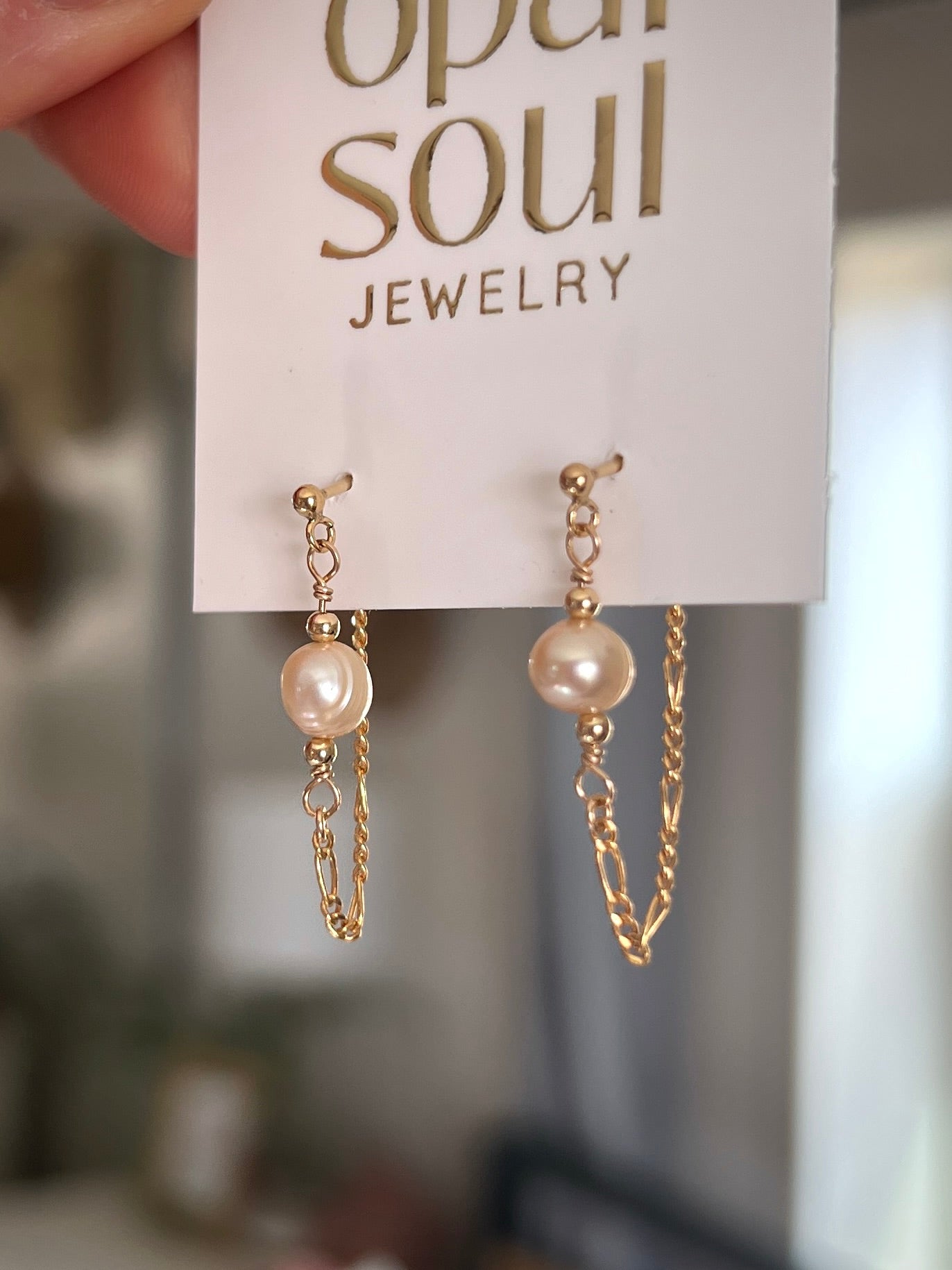 White Pearl Chain Loop Earrings