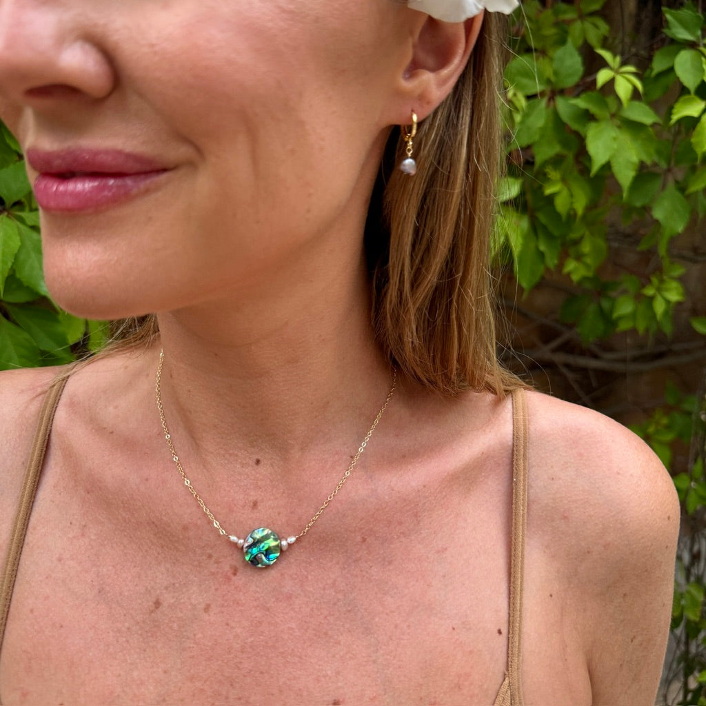 Pearl framed Abalone Necklace