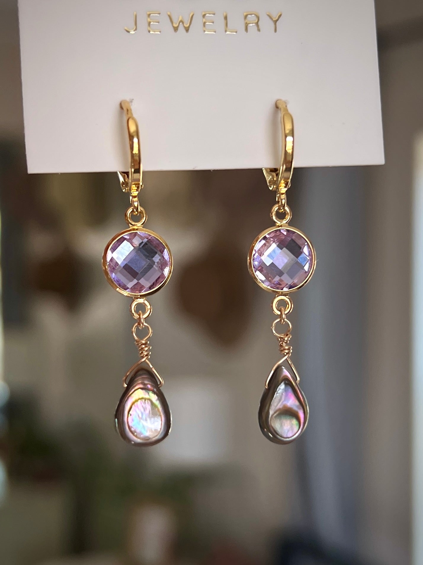 Abalone Drop Earrings - Purple