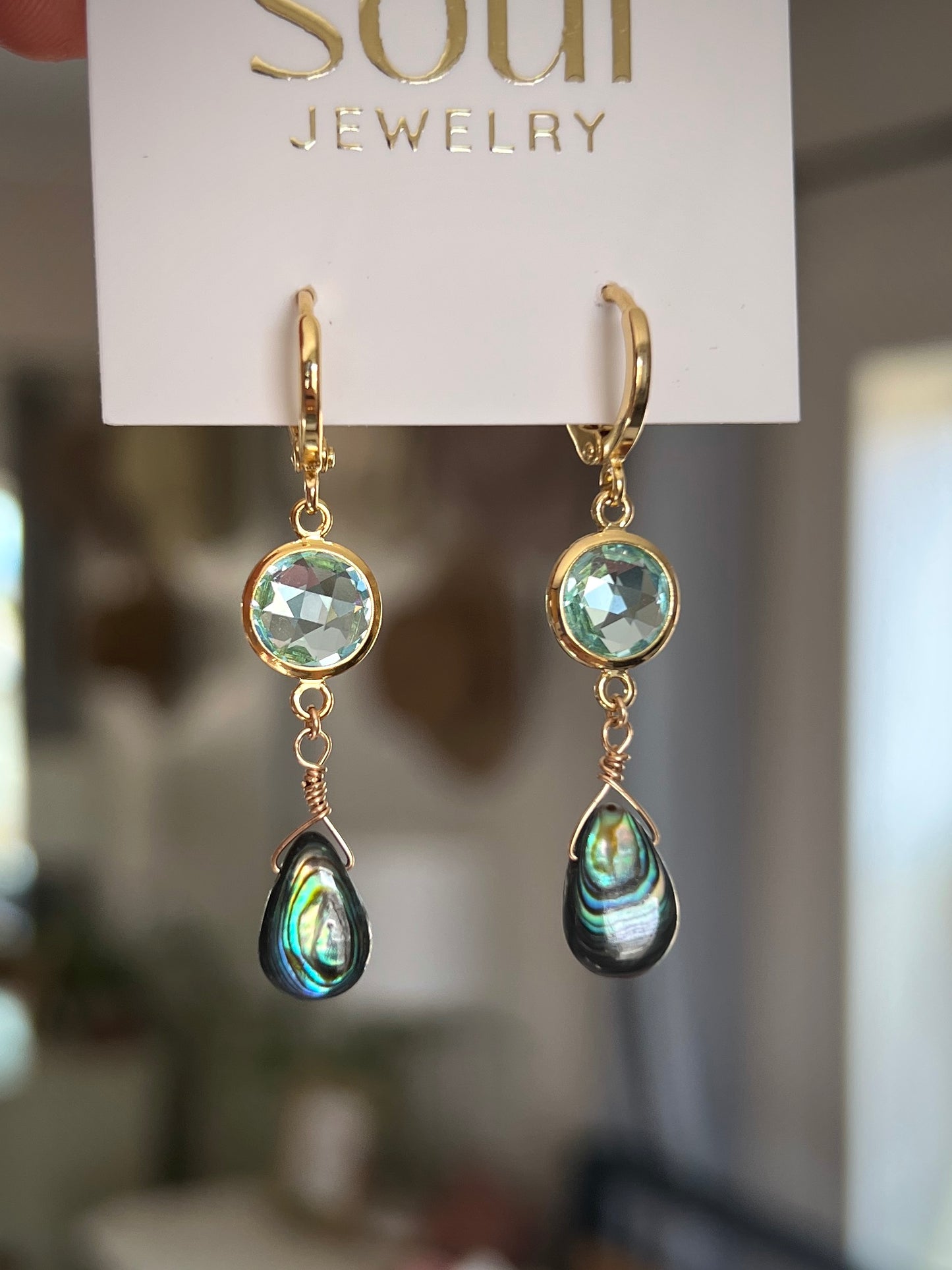 Abalone Drop Earrings - Teal