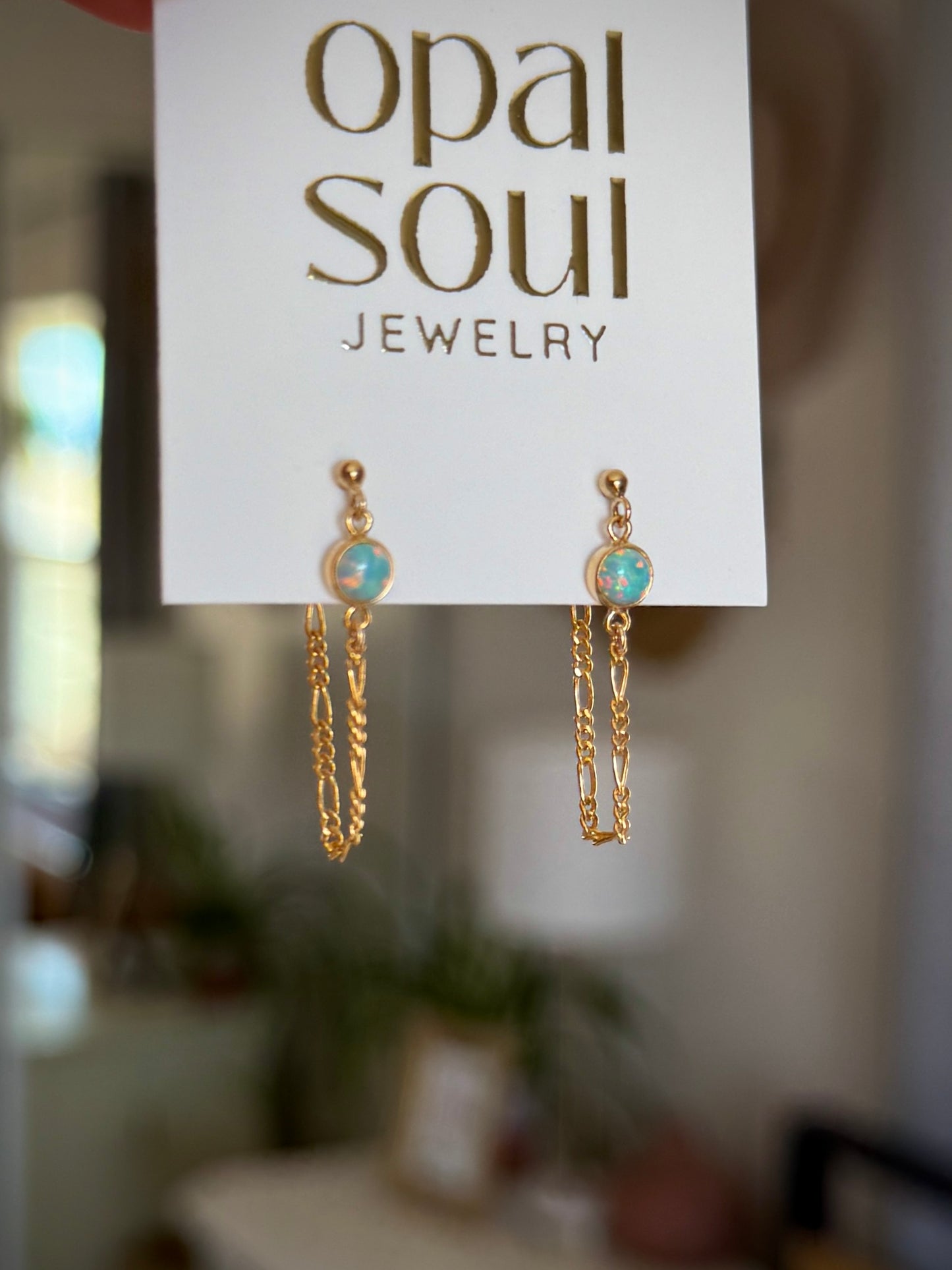 Opal Chain Loop Studs - Turquoise