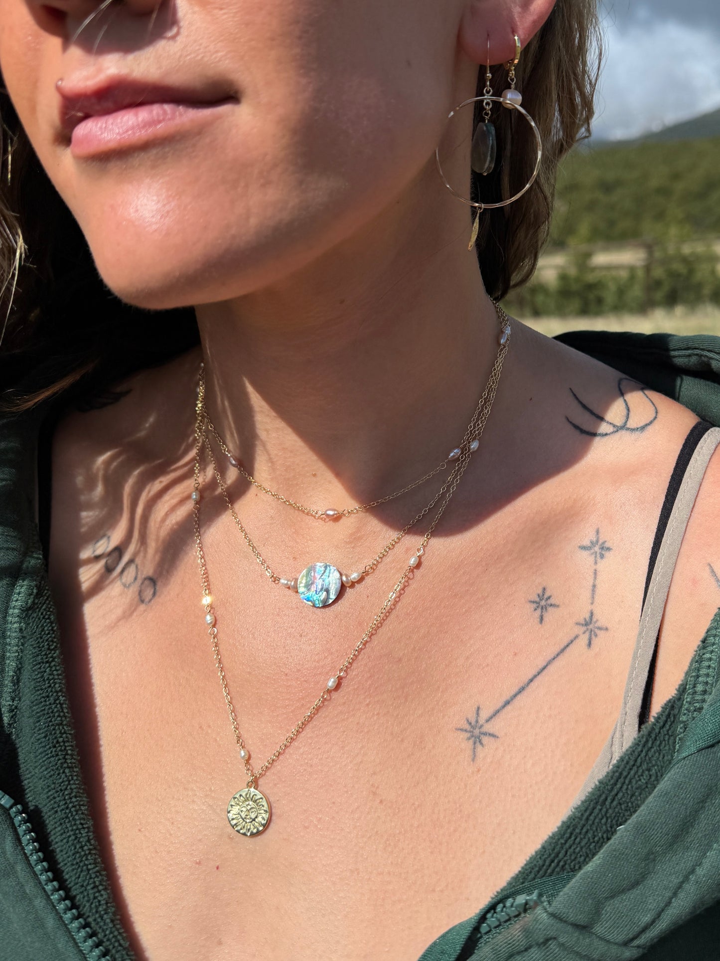 Pearl Chain Sun Charm Necklace