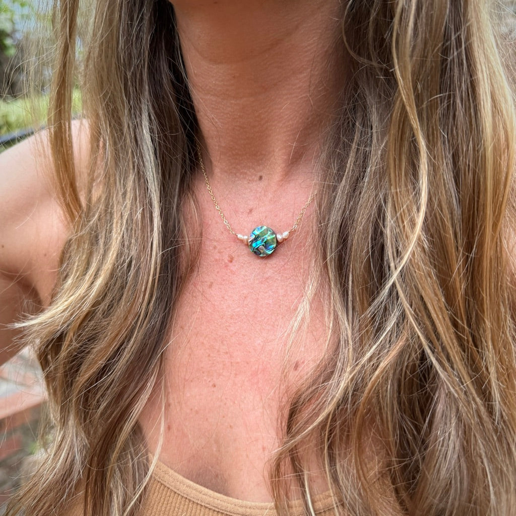 Pearl framed Abalone Necklace