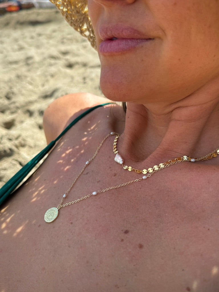 Disc Chain Pearl Choker - White Pearl
