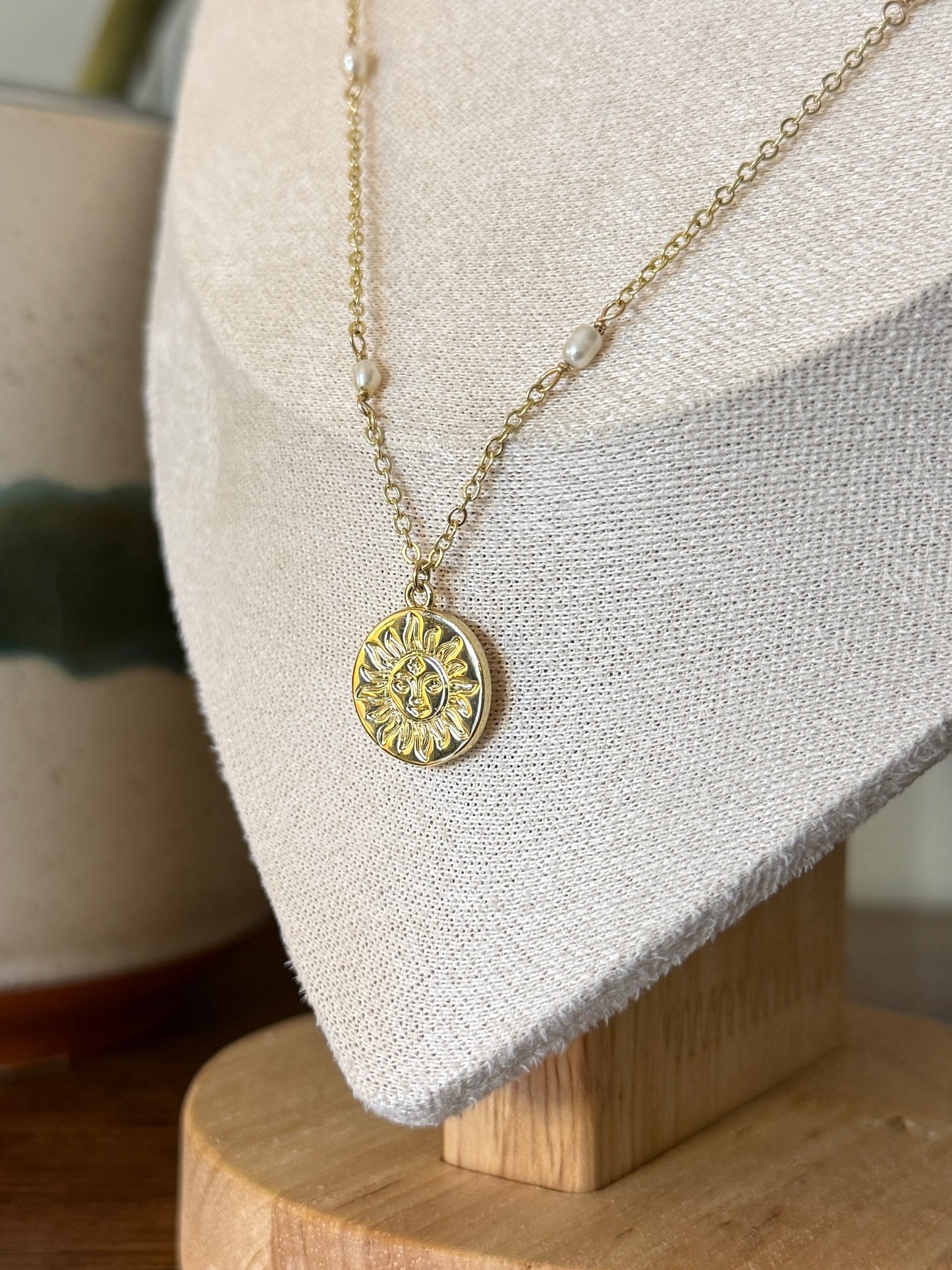Pearl Chain Sun Charm Necklace