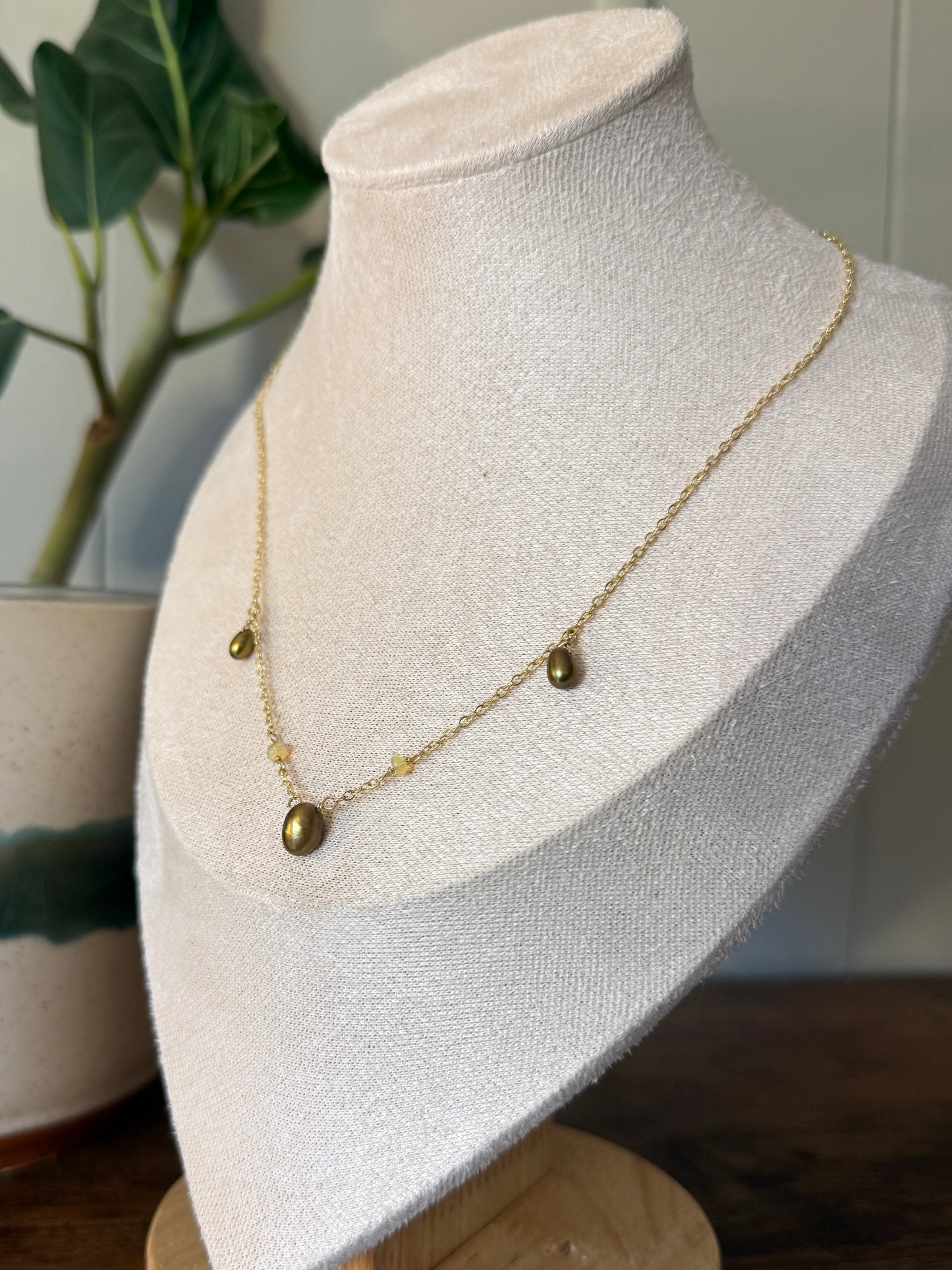 Golden Brown Pearl & Opal Necklace