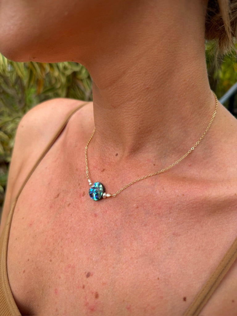 Pearl framed Abalone Necklace