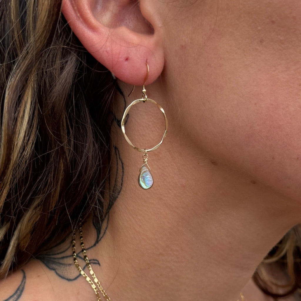 Hammered Hoop & Abalone Drop Earrings