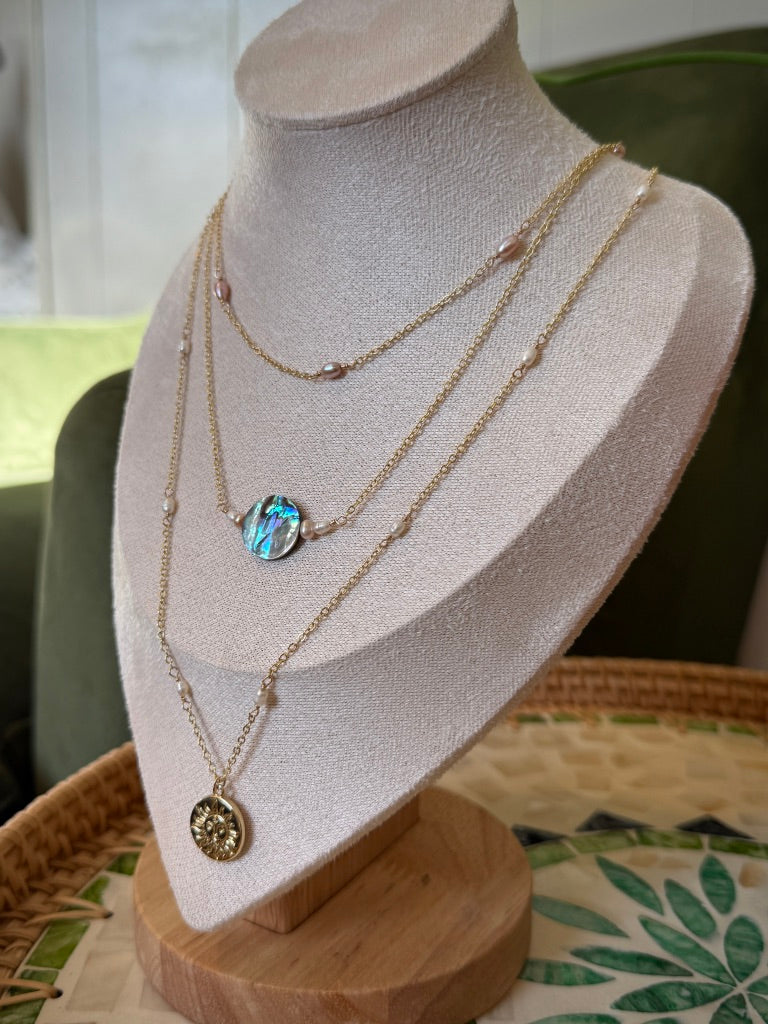 Pearl Chain Sun Charm Necklace
