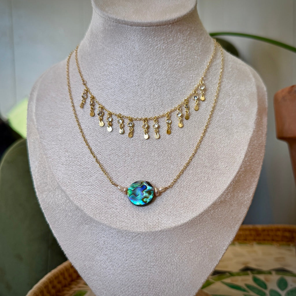 Pearl framed Abalone Necklace