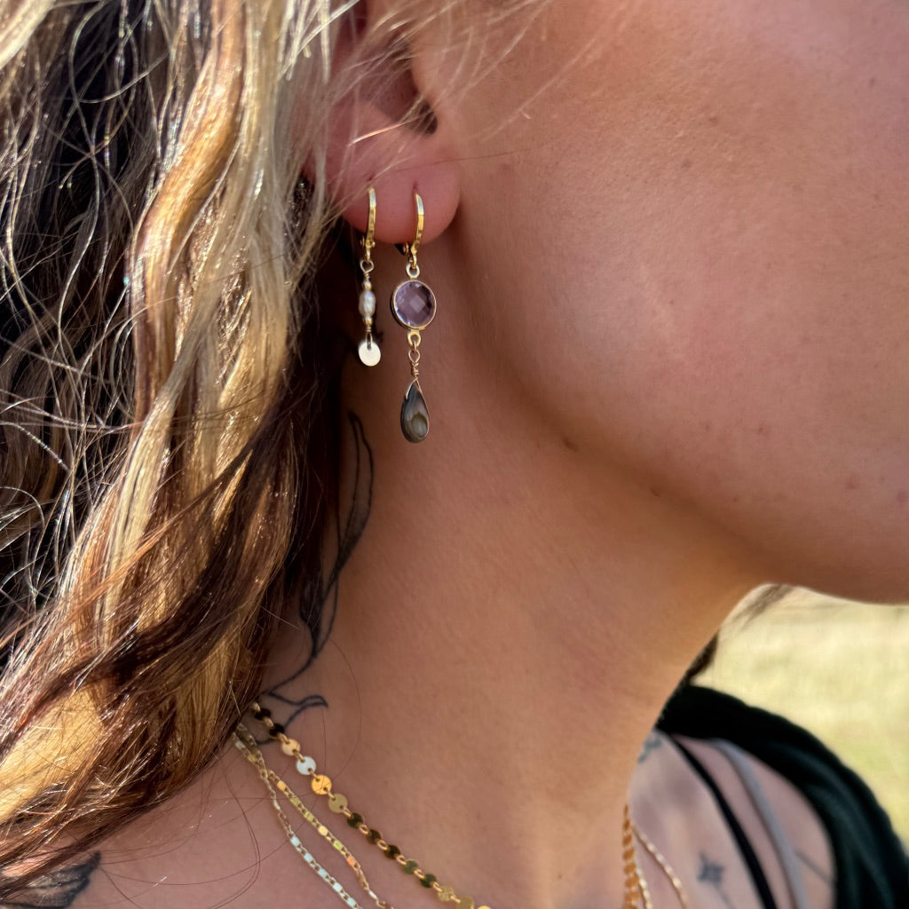 Abalone Drop Earrings - Purple
