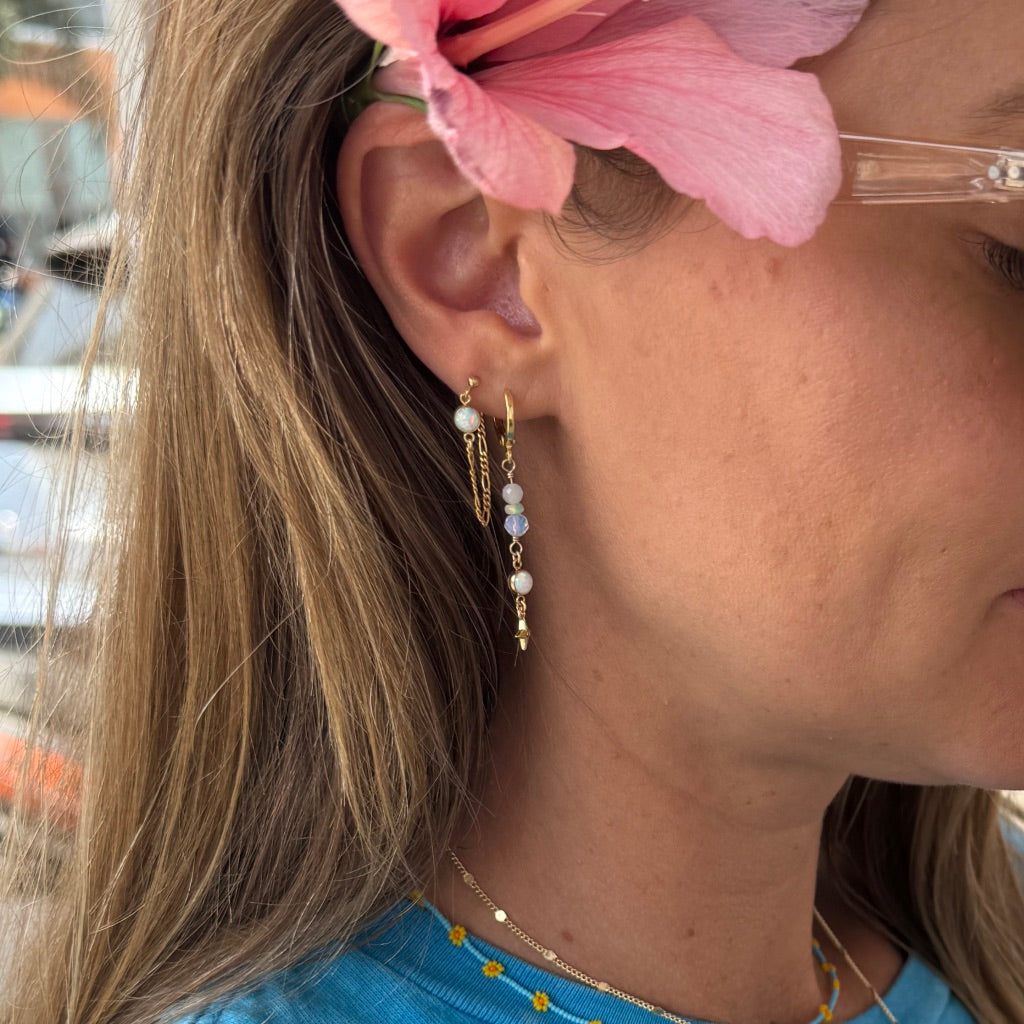 Opal Chain Loop Studs - White