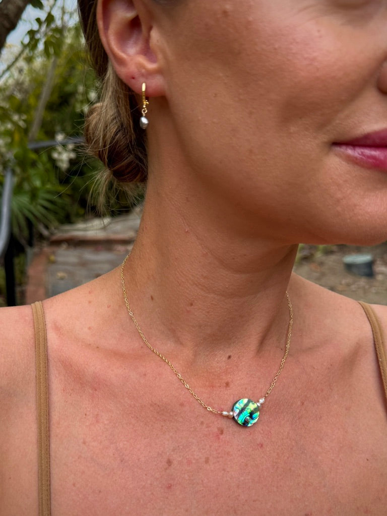 Pearl framed Abalone Necklace