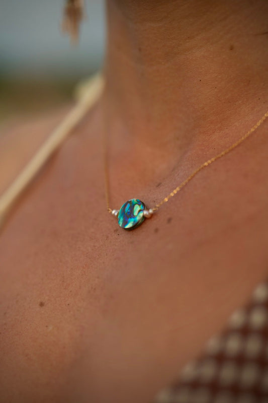 Pearl Framed Abalone Necklace