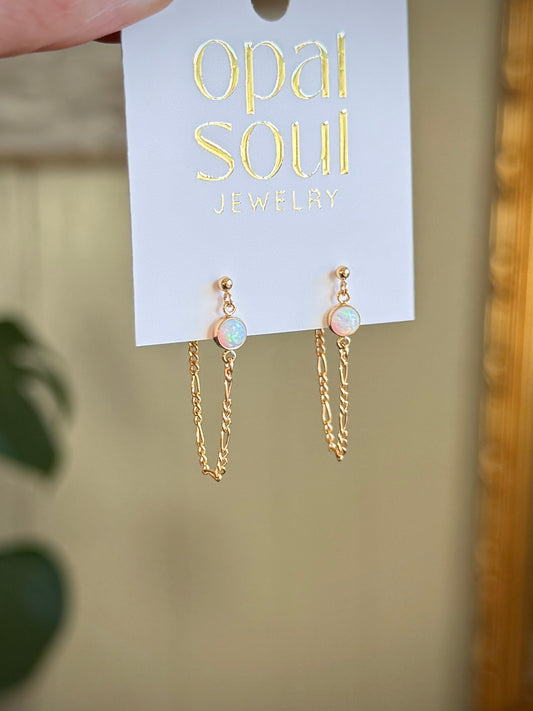 Opal Chain Loop Studs - White