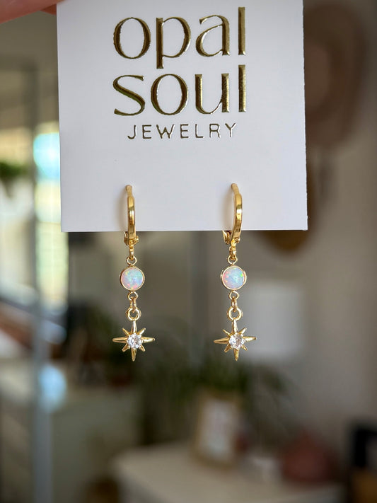Opal Star Earrings - White