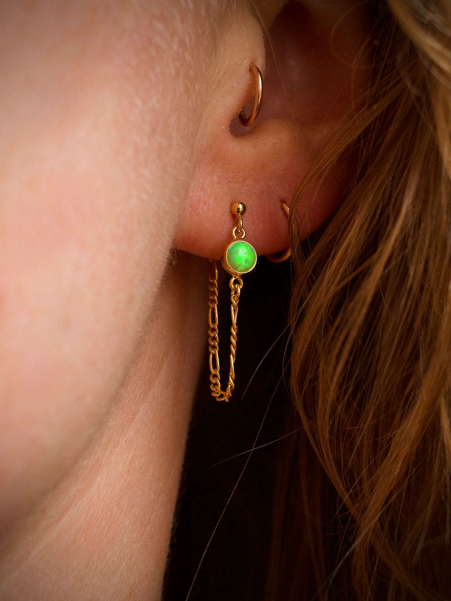 Opal Chain Loop Studs - Green