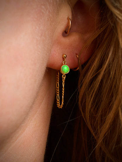 Opal Chain Loop Studs - Green