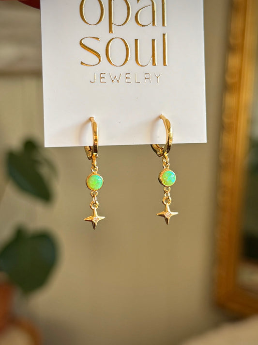 Opal Star Earrings - Green