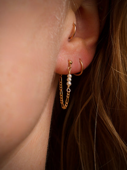 Tiny Pearl Stack Chain Loop Earrings