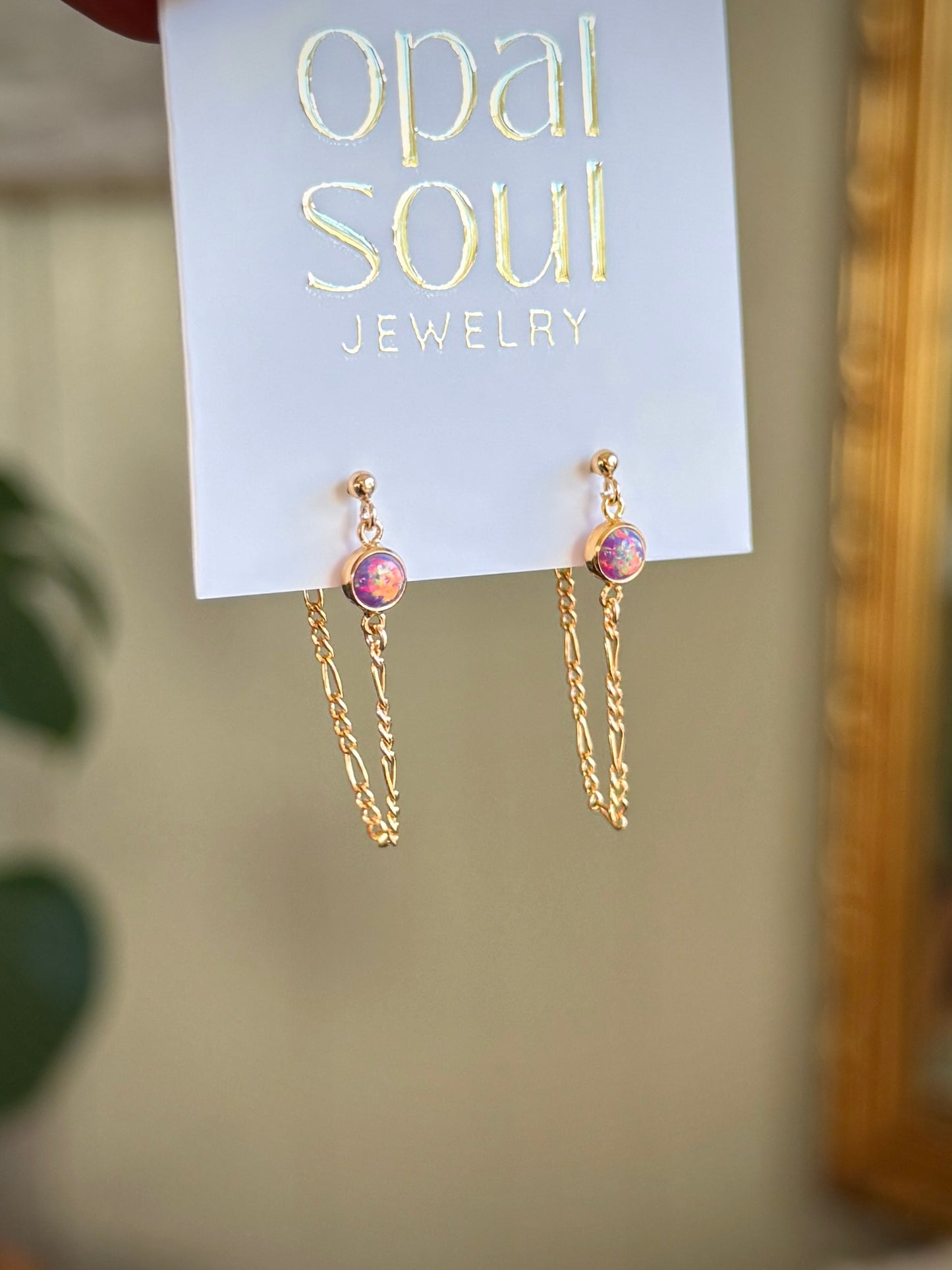 Opal Chain Loop Studs - Purple