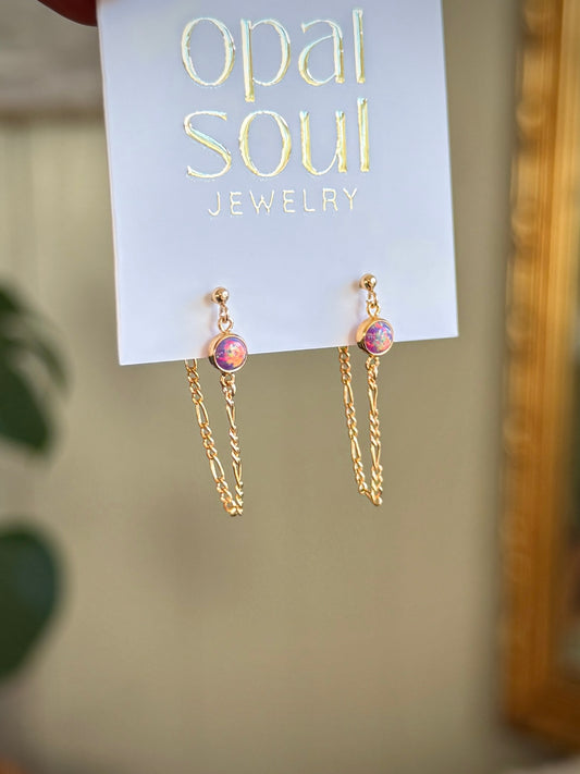 Opal Chain Loop Studs - Purple