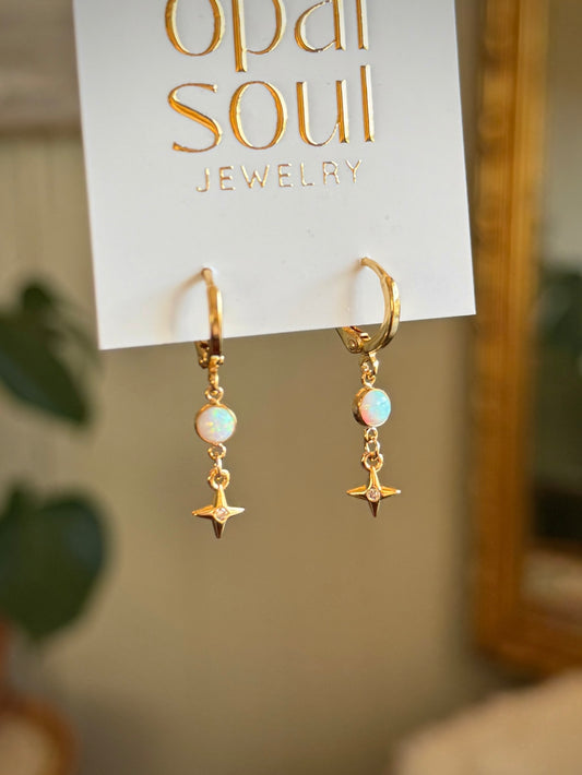 Opal Star Earrings - White