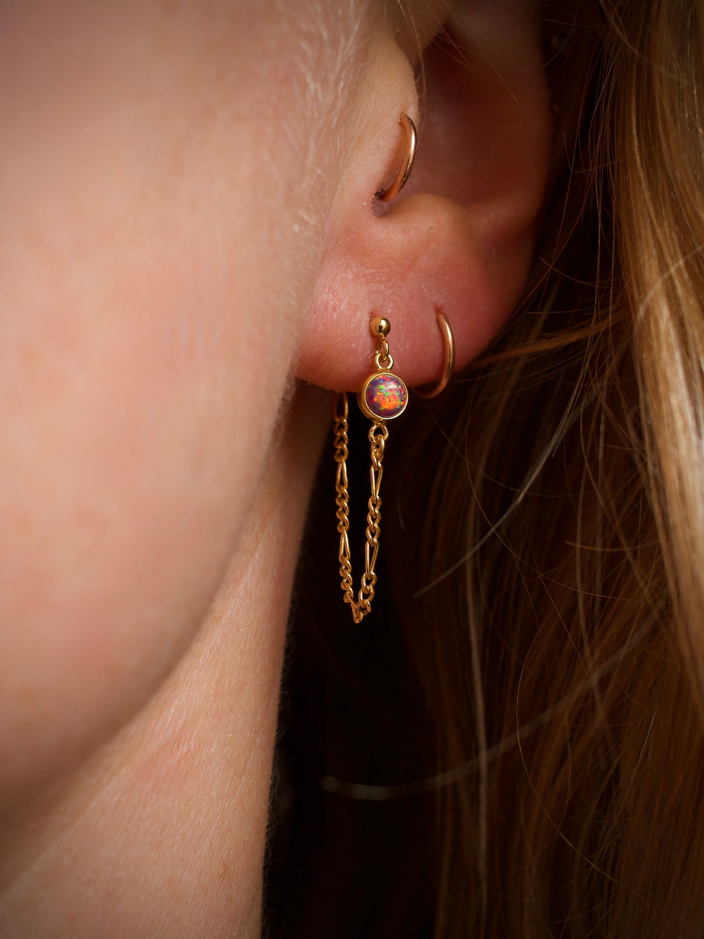 Opal Chain Loop Studs - Purple