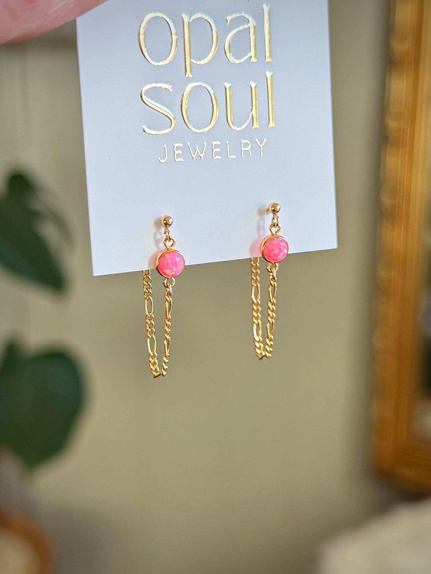 Opal Chain Loop Studs - Pink