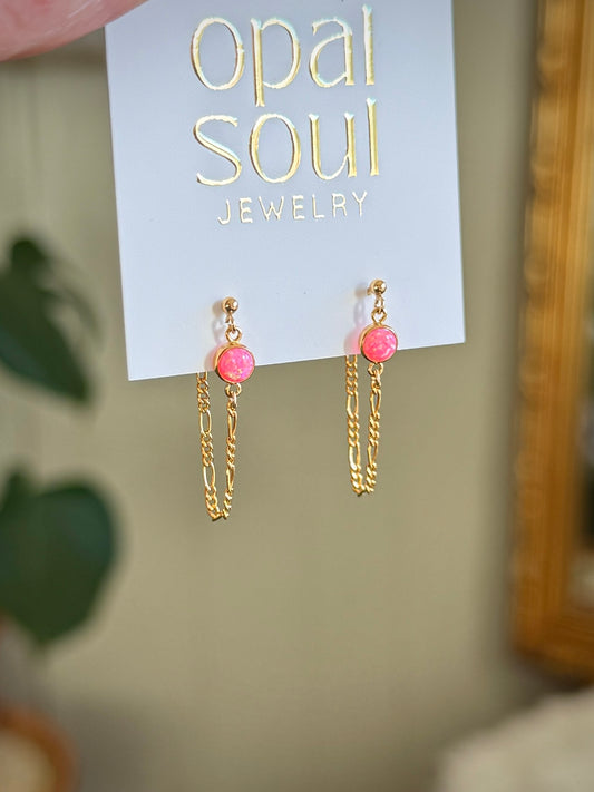 Opal Chain Loop Studs - Pink