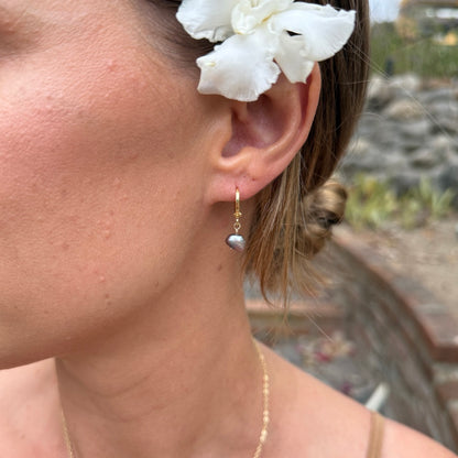 Simple Pearl Huggie Hoops - Black