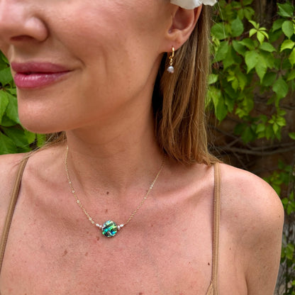 Pearl framed Abalone Necklace