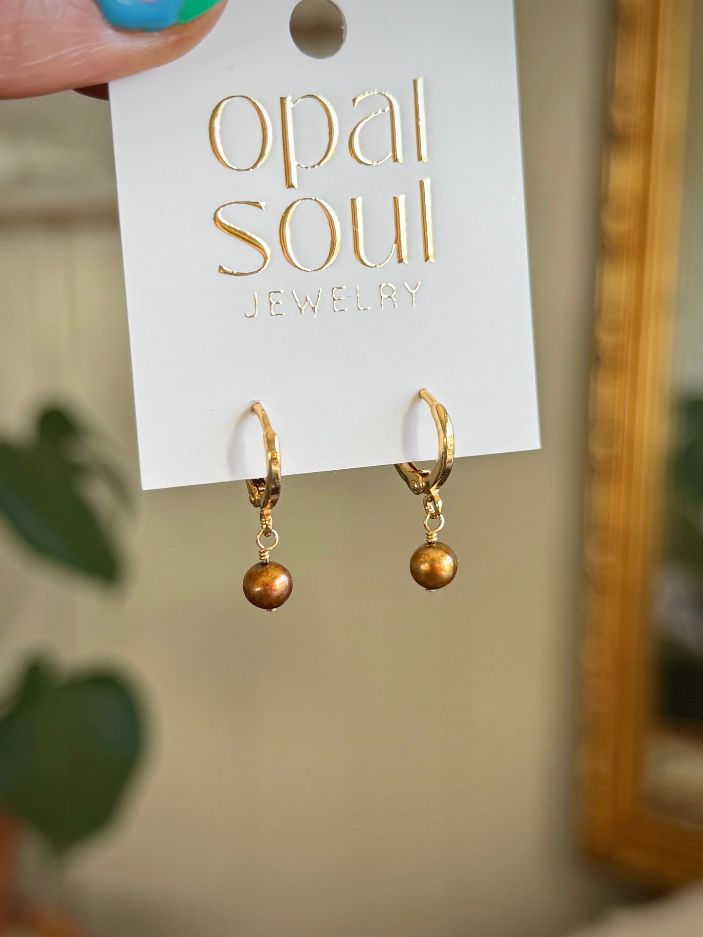 Brown Pearl Drop Earrings