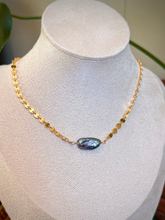 Disc Chain Pearl Choker - Black Pearl