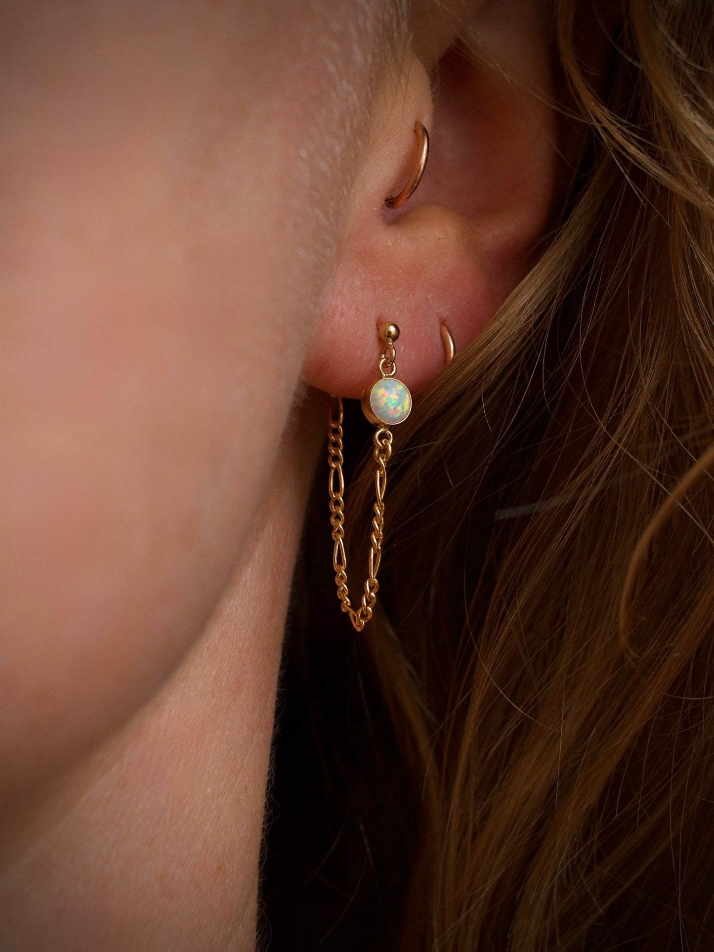 Opal Chain Loop Studs - White