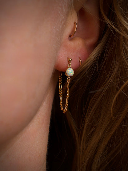 Opal Chain Loop Studs - White
