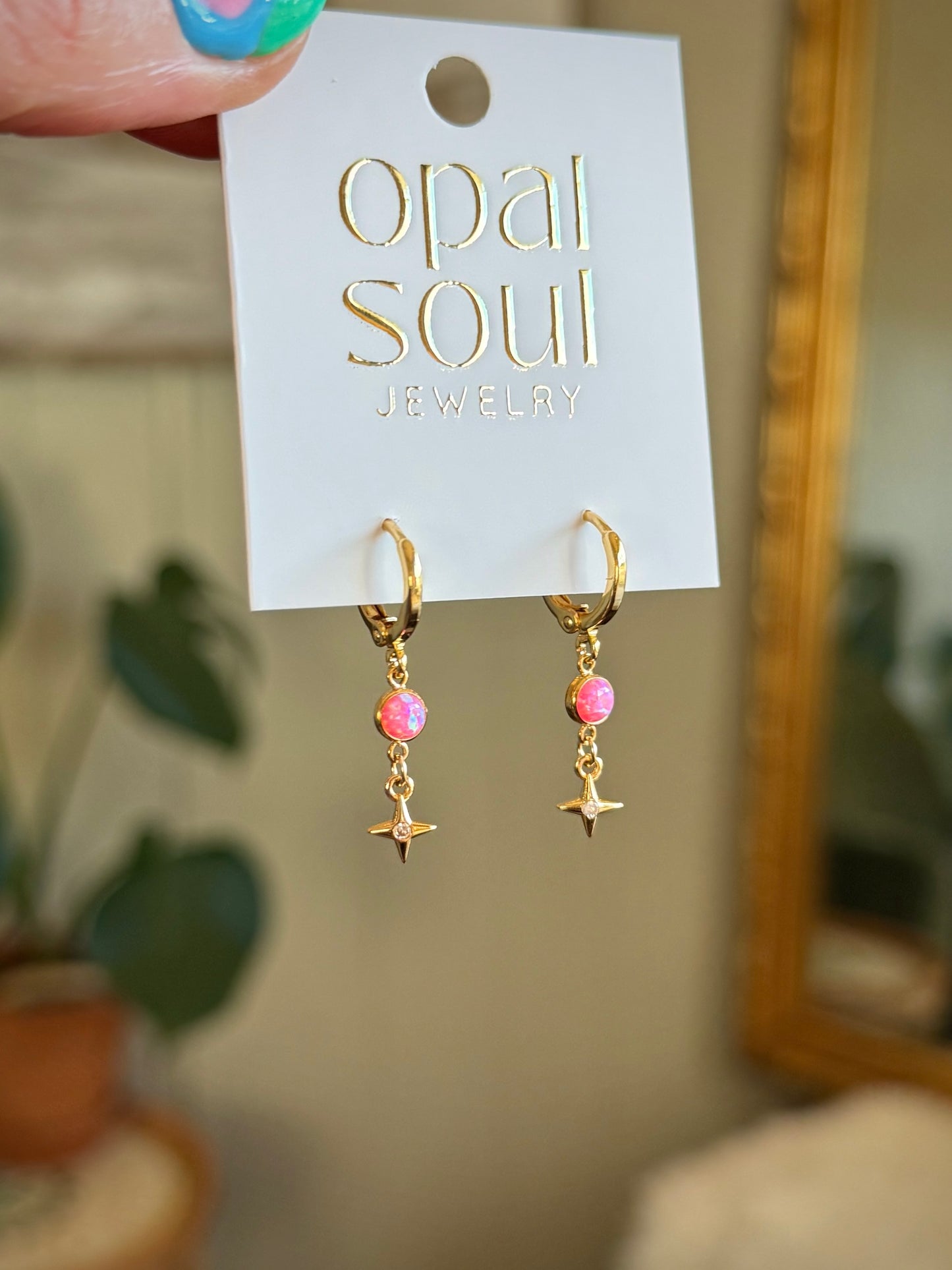 Opal Star Earrings - Pink