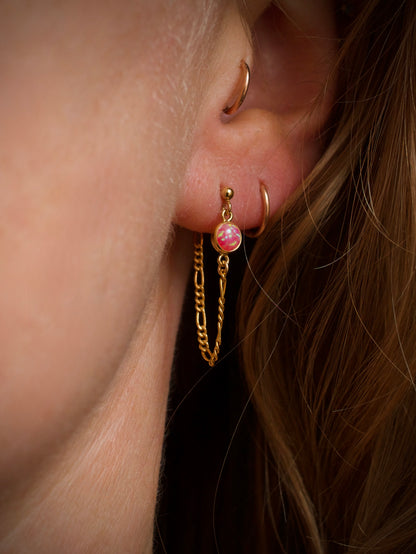 Opal Chain Loop Studs - Pink