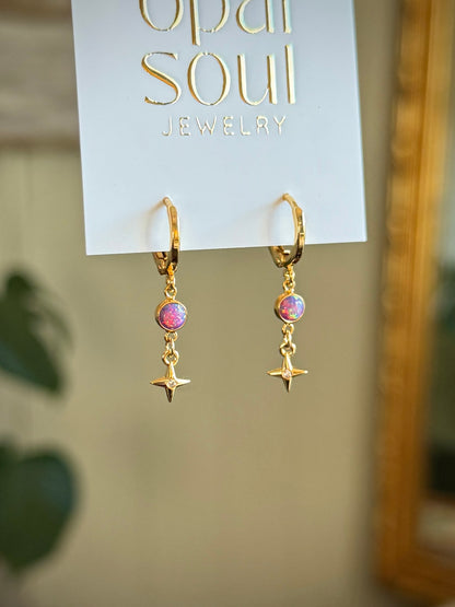 Opal Star Earrings - Purple