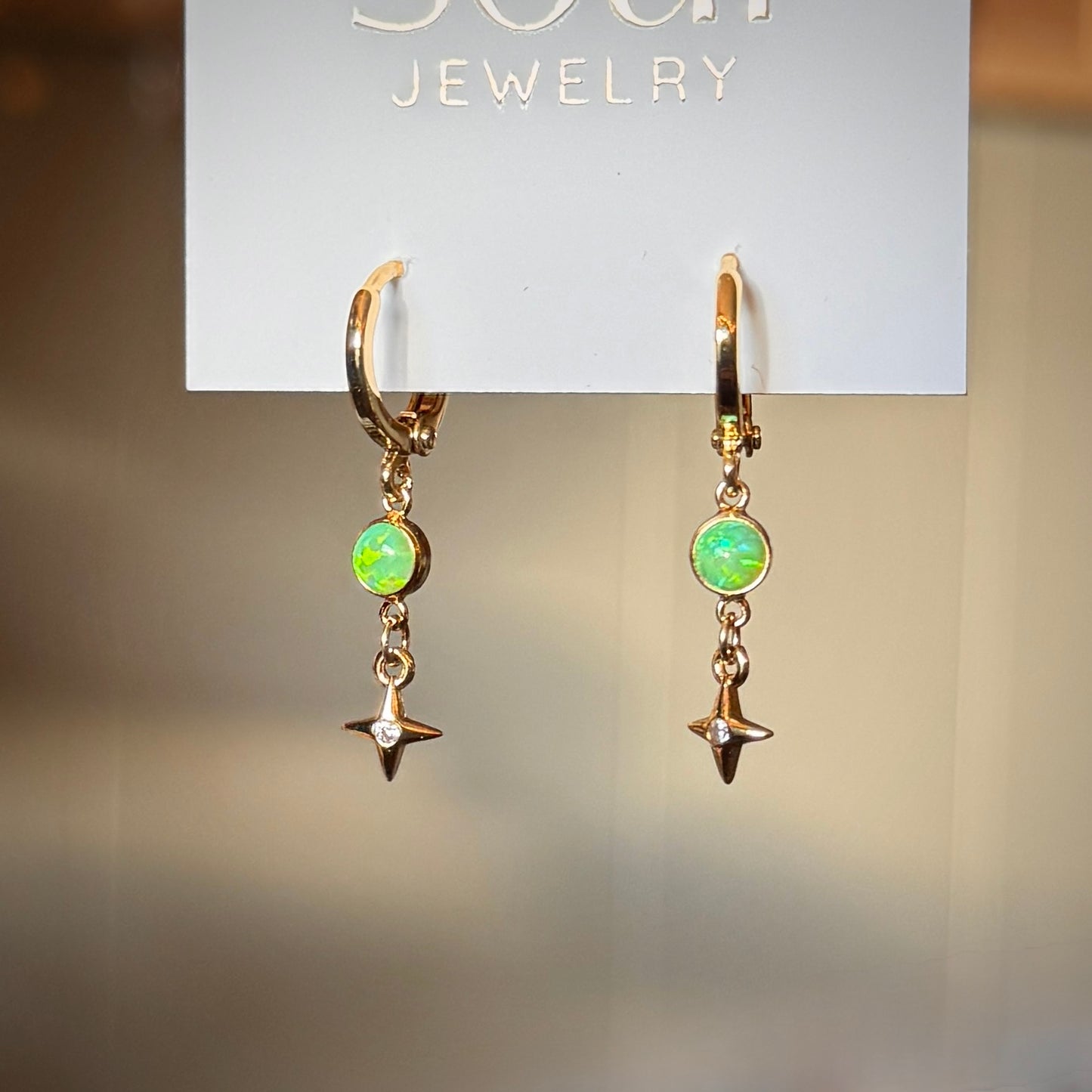 Opal Star Earrings - Green