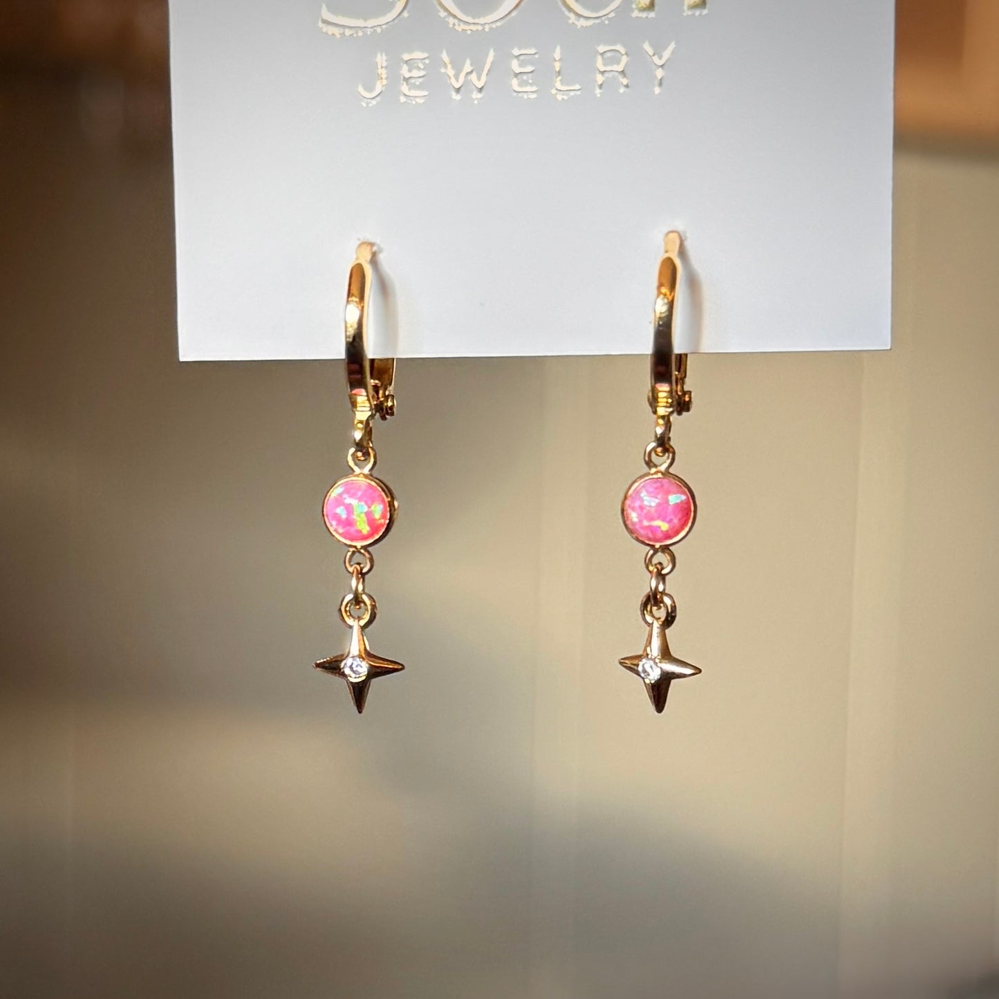 Opal Star Earrings - Pink