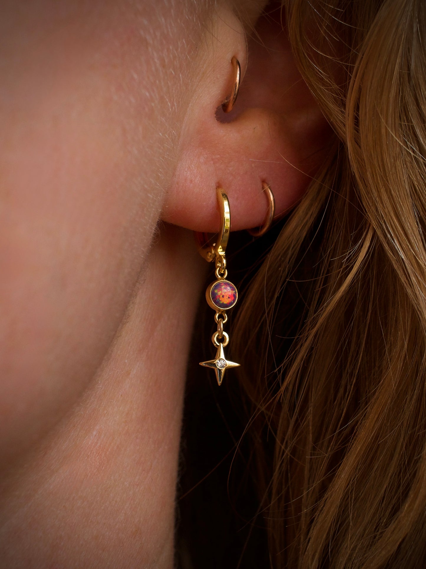 Opal Star Earrings - Purple