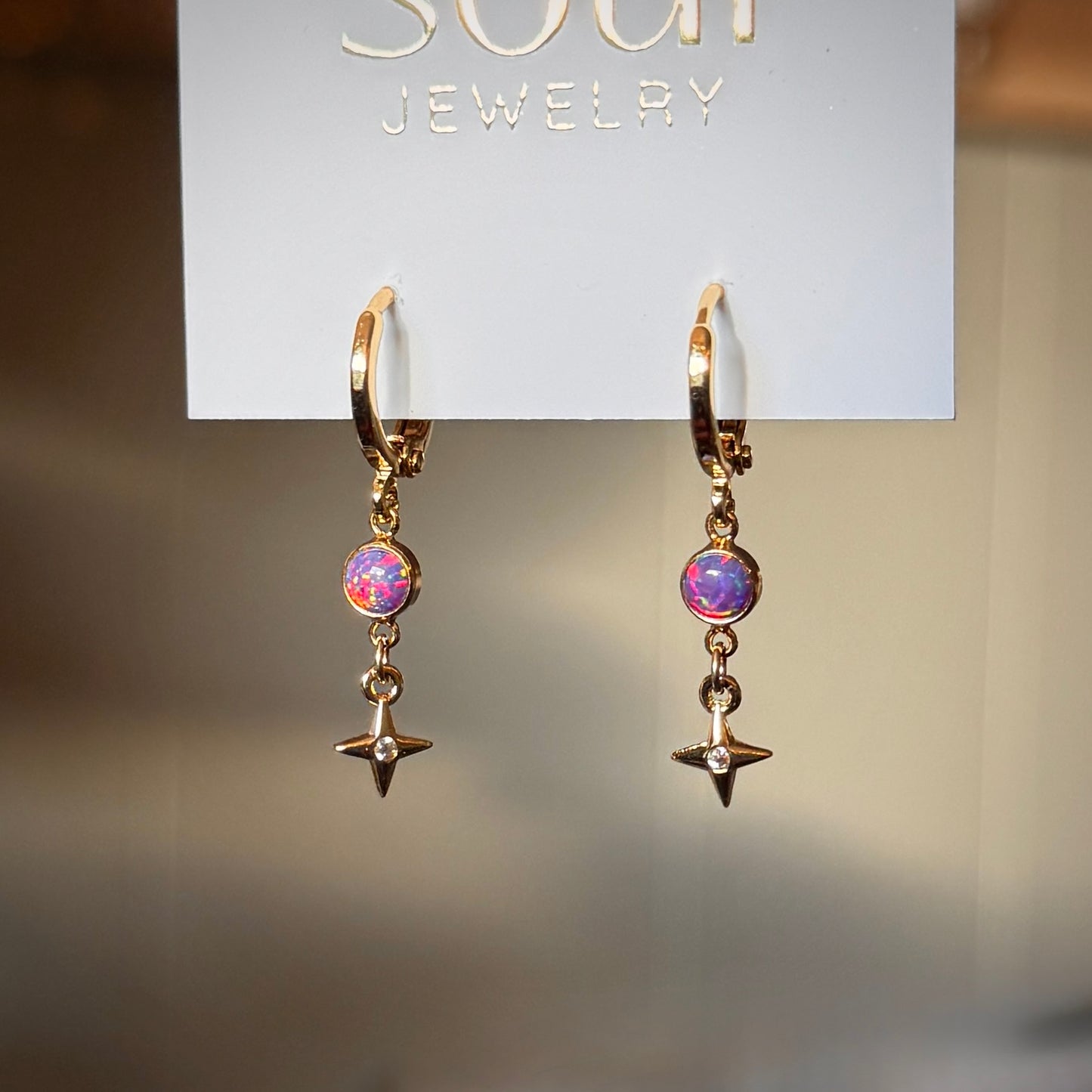 Opal Star Earrings - Purple