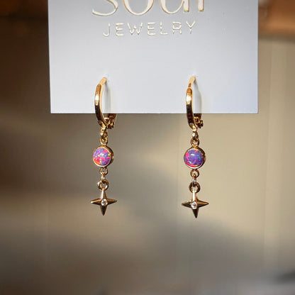 Opal Star Earrings - Purple