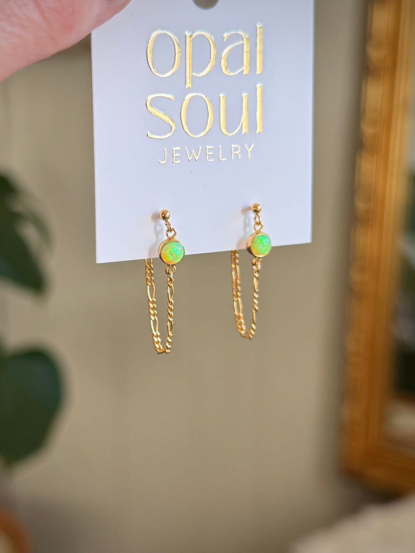 Opal Chain Loop Studs - Green